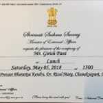 5th May 2018 Lunch with MEA Minister Called In Delhi Meeting